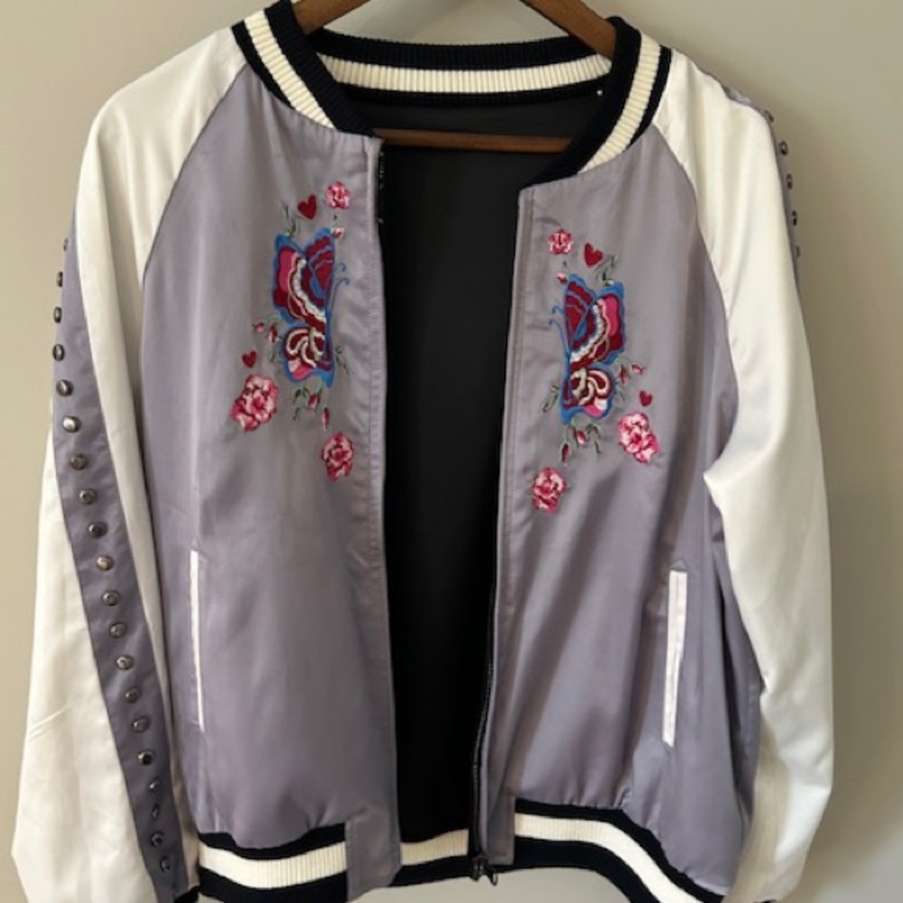 JOCELYN REVERSIBLE EMBROIDERED BOMBER JACKET